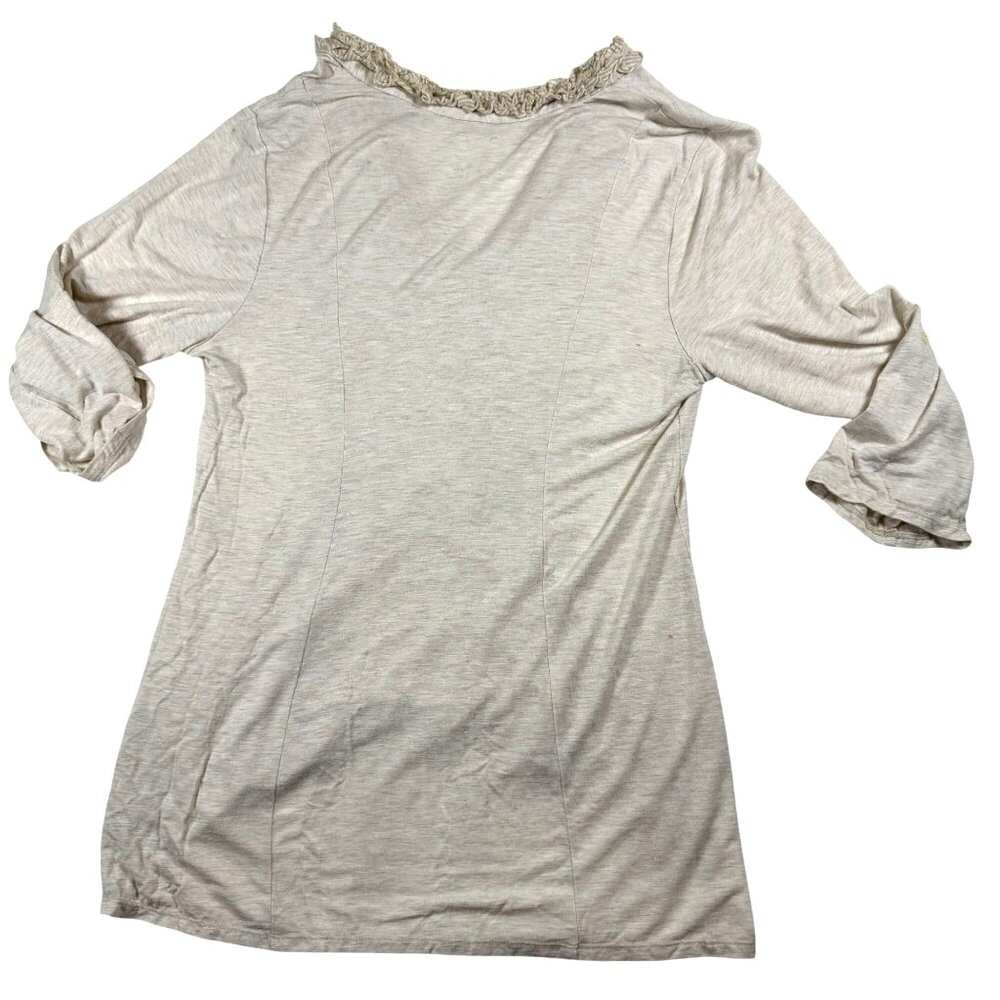 Anthropology 1.9 Womens Beige Long Sleeve Tunic Top With Ruffle Detail Size L - Picture 3 of 13